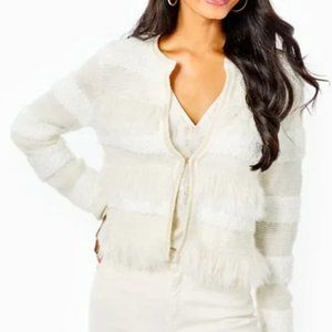 Lilly Pulitzer NWT Pelham Cardigan Coconut Cream Faux Fur $218 Large Winter